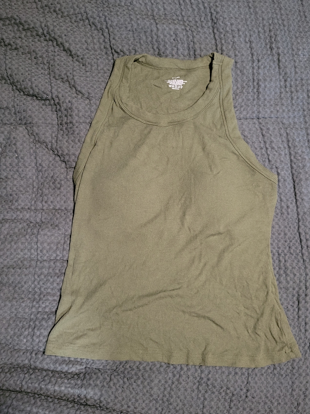 Chicme Built In Bra Olive Ribbed High-Neck Tank
